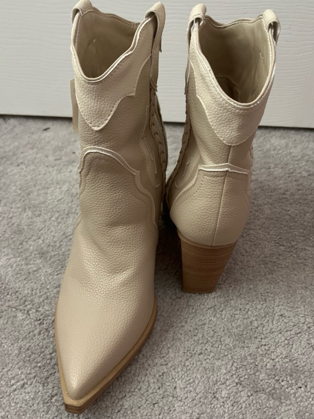 MIA Cream Lace-Up Western Ankle Boots
